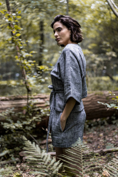 Organic Linen Kimono and Shorts Set - Forest Collection